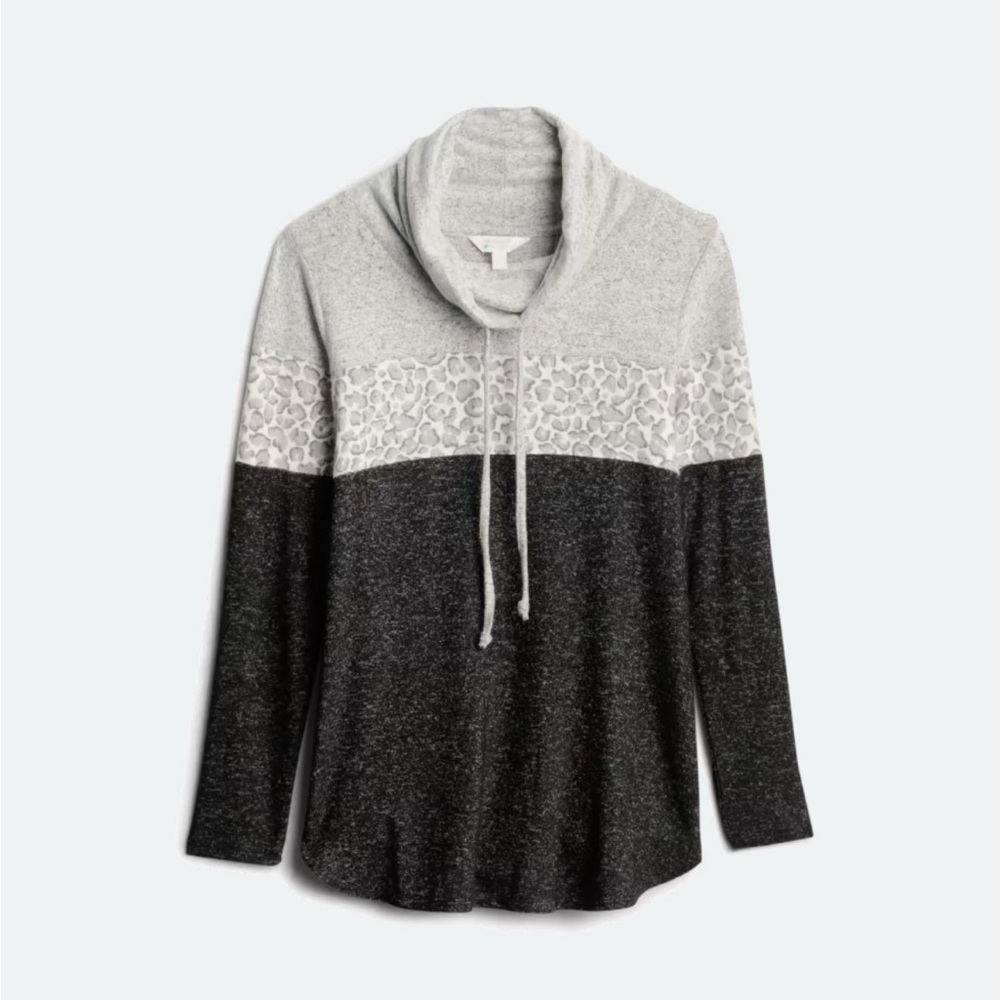 Women's Gray and Black Cowl Neck Sweater